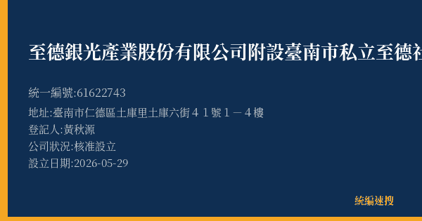 至德銀光產業股份有限公司附設臺南市私立至德社區長照機構的照片-統編 61622743(臺南市) 公司登記資料與營業項目詳細圖表