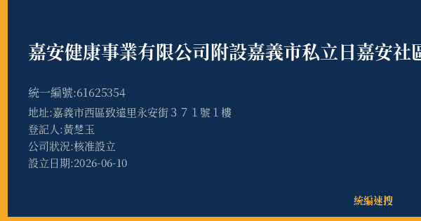 嘉安健康事業有限公司附設嘉義市私立日嘉安社區長照機構的照片-統編 61625354(嘉義市) 公司登記資料與營業項目詳細圖表