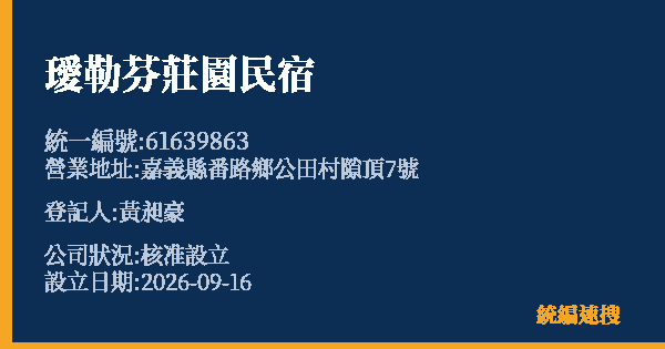 璦勒芬莊園民宿的照片-統編 61639863(嘉義縣) 公司登記資料與營業項目詳細圖表
