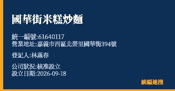 國華街米糕炒麵的照片-統編 61640117(嘉義市) 公司登記資料與營業項目詳細圖表