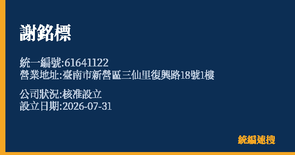 謝銘標的照片-統編 61641122 公司登記資料與營業項目詳細圖表