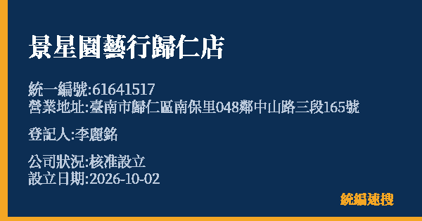 景星園藝行歸仁店的照片-統編 61641517(臺南市) 公司登記資料與營業項目詳細圖表