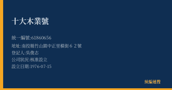 十大木業號的照片-統編 61860656(南投縣) 公司登記資料與營業項目詳細圖表