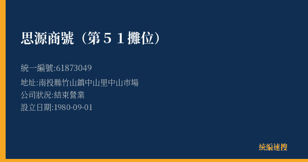思源商號(第51攤位)的照片-統編 61873049(南投縣) 公司登記資料與營業項目詳細圖表
