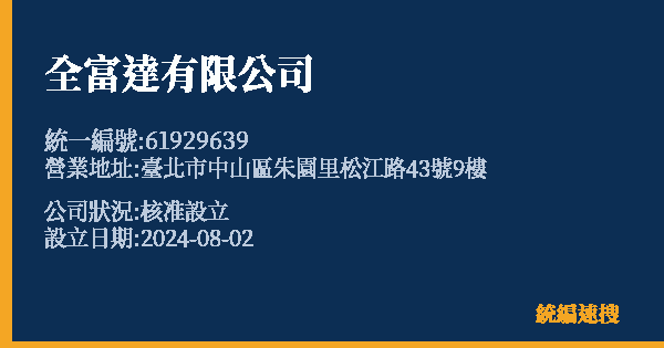 全富達有限公司的照片-統編 61929639 公司登記資料與營業項目詳細圖表