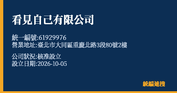 看見自己有限公司的照片-統編 61929976(臺北市) 公司登記資料與營業項目詳細圖表