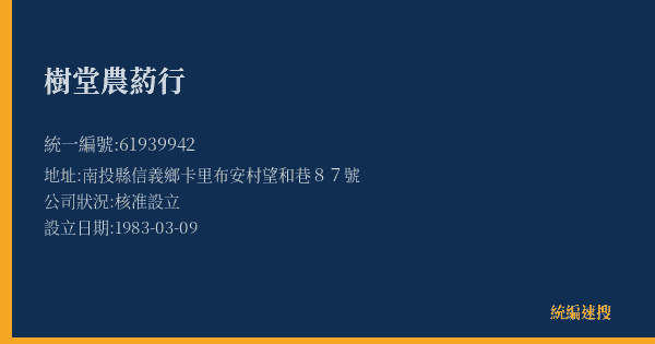 樹堂農葯行的照片-統編 61939942(南投縣) 公司登記資料與營業項目詳細圖表