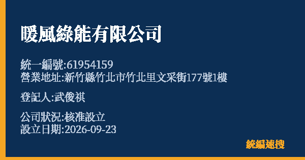 暖風綠能有限公司的照片-統編 61954159(新竹縣) 公司登記資料與營業項目詳細圖表