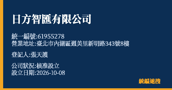 日方智匯有限公司的照片-統編 61955278(臺北市) 公司登記資料與營業項目詳細圖表