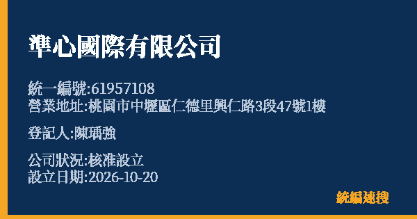 準心國際有限公司的照片-統編 61957108(桃園市) 公司登記資料與營業項目詳細圖表