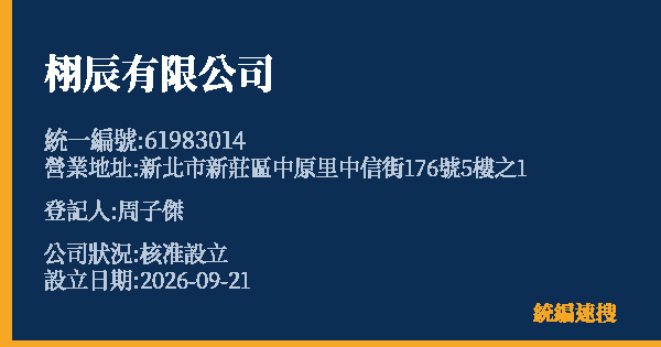栩辰有限公司的照片-統編 61983014(新北市) 公司登記資料與營業項目詳細圖表
