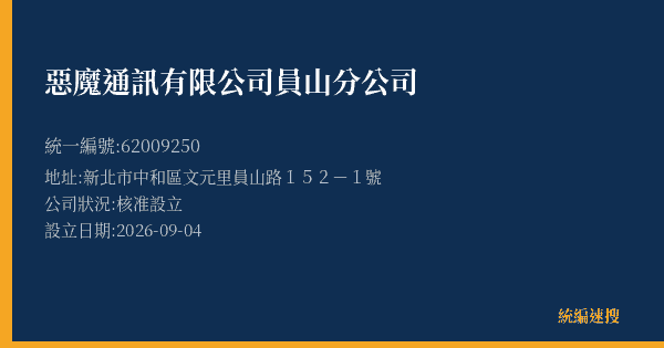 惡魔通訊有限公司員山分公司的照片-統編 62009250(新北市) 公司登記資料與營業項目詳細圖表