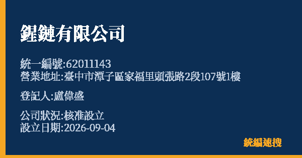 鍟鏈有限公司的照片-統編 62011143(臺中市) 公司登記資料與營業項目詳細圖表