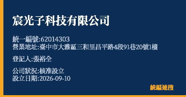 宸光子科技有限公司的照片-統編 62014303 公司登記資料與營業項目詳細圖表