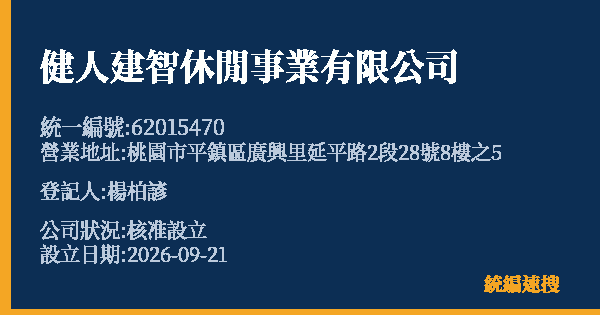 健人建智休閒事業有限公司的照片-統編 62015470(桃園市) 公司登記資料與營業項目詳細圖表