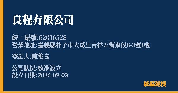 良程有限公司的照片-統編 62016528(嘉義縣) 公司登記資料與營業項目詳細圖表