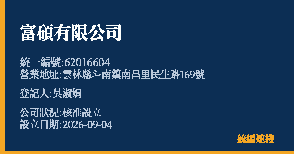 富碩有限公司的照片-統編 62016604(雲林縣) 公司登記資料與營業項目詳細圖表