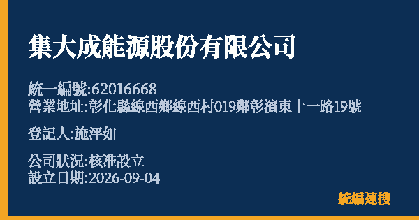 集大成能源股份有限公司的照片-統編 62016668(彰化縣) 公司登記資料與營業項目詳細圖表