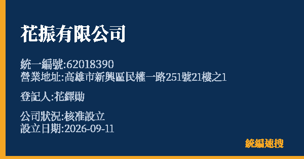 花振有限公司的照片-統編 62018390(高雄市) 公司登記資料與營業項目詳細圖表