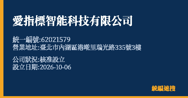 愛指標智能科技有限公司的照片-統編 62021579(臺北市) 公司登記資料與營業項目詳細圖表