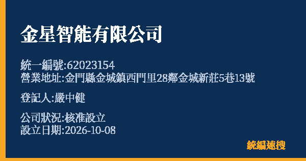 金星智能有限公司的照片-統編 62023154(金門縣) 公司登記資料與營業項目詳細圖表