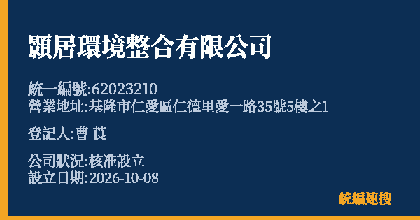 顥居環境整合有限公司的照片-統編 62023210(基隆市) 公司登記資料與營業項目詳細圖表