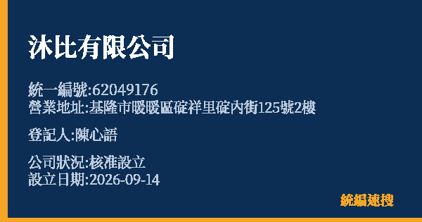 沐比有限公司的照片-統編 62049176(基隆市) 公司登記資料與營業項目詳細圖表