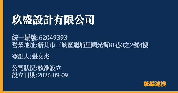 玖盛設計有限公司的照片-統編 62049393(新北市) 公司登記資料與營業項目詳細圖表
