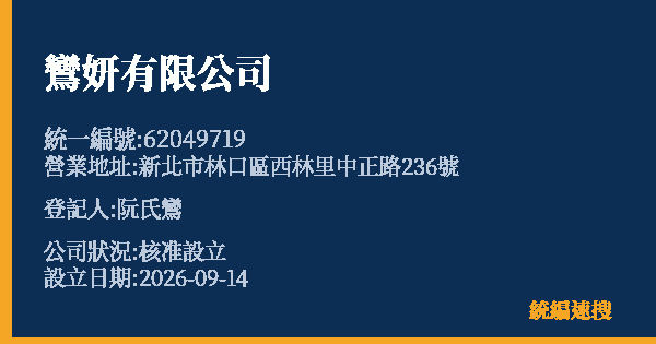 鸞妍有限公司的照片-統編 62049719(新北市) 公司登記資料與營業項目詳細圖表