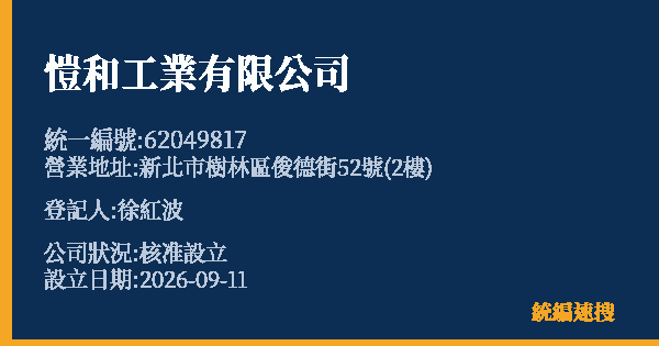愷和工業有限公司的照片-統編 62049817(新北市) 公司登記資料與營業項目詳細圖表