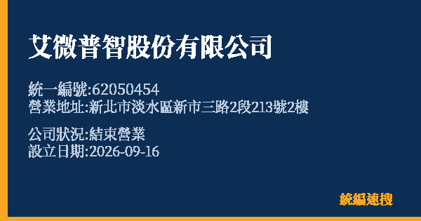 艾微普智股份有限公司的照片-統編 62050454(新北市) 公司登記資料與營業項目詳細圖表