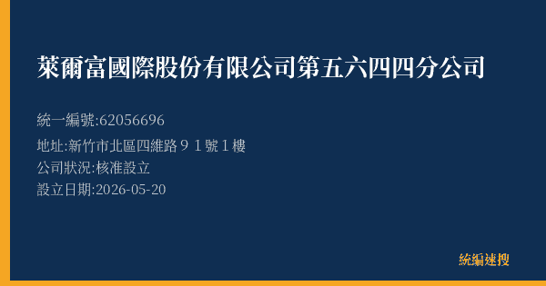 萊爾富國際股份有限公司第五六四四分公司的照片-統編 62056696(新竹市) 公司登記資料與營業項目詳細圖表