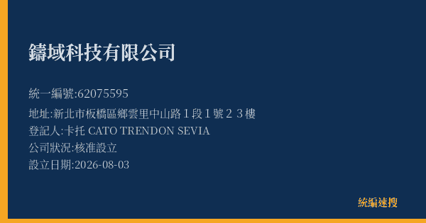 鑄域科技有限公司的照片-統編 62075595(新北市) 公司登記資料與營業項目詳細圖表