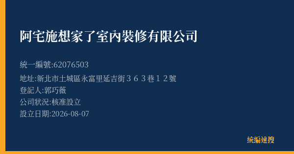 阿宅施想家了室內裝修有限公司的照片-統編 62076503(新北市) 公司登記資料與營業項目詳細圖表