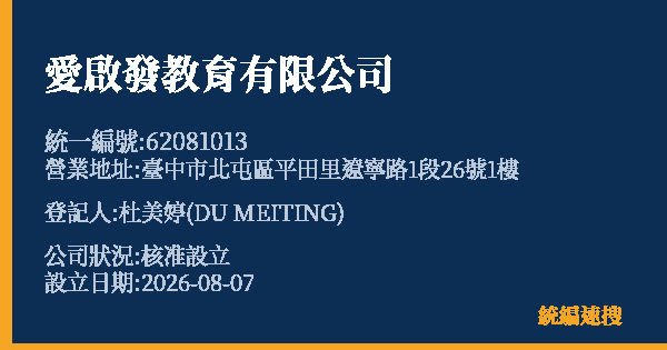 愛啟發教育有限公司的照片-統編 62081013 公司登記資料與營業項目詳細圖表