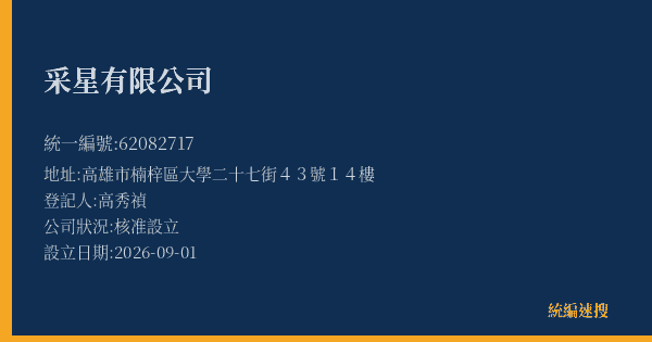 采星有限公司的照片-統編 62082717(高雄市) 公司登記資料與營業項目詳細圖表