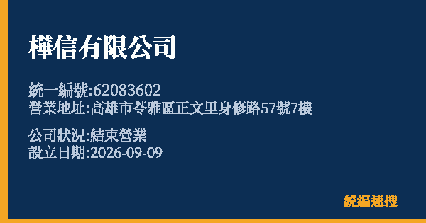 樺信有限公司的照片-統編 62083602(高雄市) 公司登記資料與營業項目詳細圖表