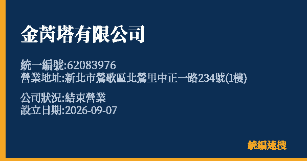 金芮塔有限公司的照片-統編 62083976(新北市) 公司登記資料與營業項目詳細圖表
