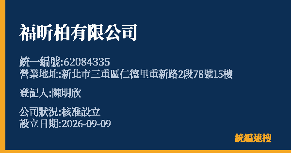 福昕柏有限公司的照片-統編 62084335(新北市) 公司登記資料與營業項目詳細圖表