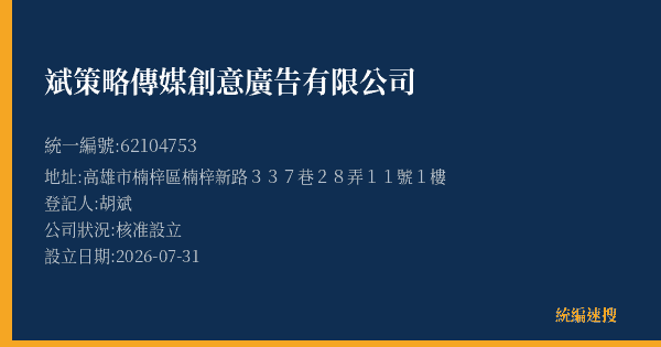 斌策略傳媒創意廣告有限公司的照片-統編 62104753(高雄市) 公司登記資料與營業項目詳細圖表