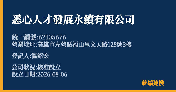 悉心人才發展永續有限公司的照片-統編 62105676(高雄市) 公司登記資料與營業項目詳細圖表