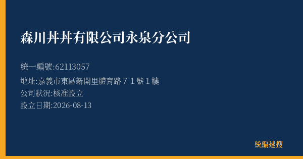 森川丼丼有限公司永泉分公司的照片-統編 62113057(嘉義市) 公司登記資料與營業項目詳細圖表