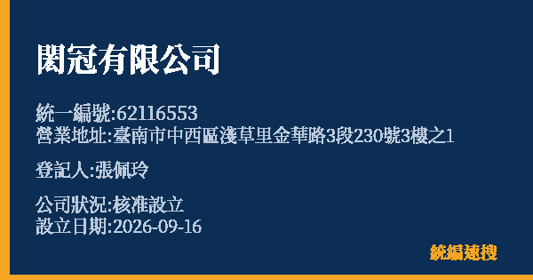 閎冠有限公司的照片-統編 62116553 公司登記資料與營業項目詳細圖表