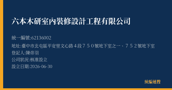 六本木研室內裝修設計工程有限公司的照片-統編 62136002(臺中市) 公司登記資料與營業項目詳細圖表