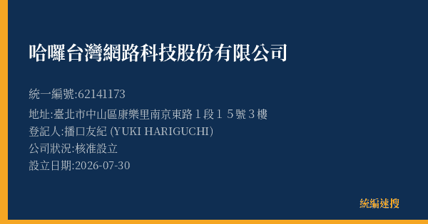 哈囉台灣網路科技股份有限公司的照片-統編 62141173(臺北市) 公司登記資料與營業項目詳細圖表