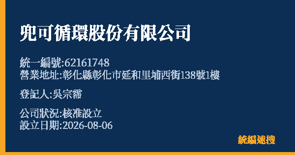 兜可循環股份有限公司的照片-統編 62161748(彰化縣) 公司登記資料與營業項目詳細圖表