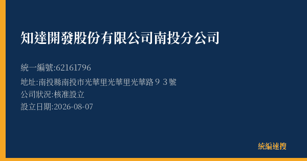 知達開發股份有限公司南投分公司的照片-統編 62161796(南投縣) 公司登記資料與營業項目詳細圖表