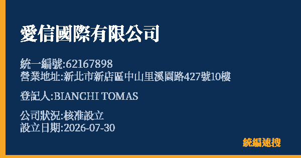 愛信國際有限公司的照片-統編 62167898 公司登記資料與營業項目詳細圖表
