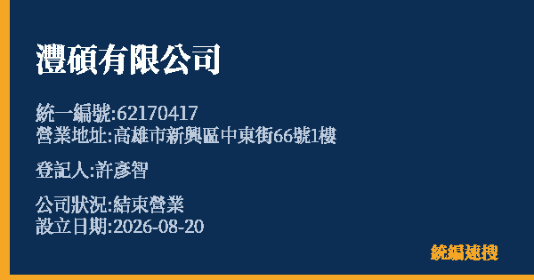 灃碩有限公司的照片-統編 62170417 公司登記資料與營業項目詳細圖表
