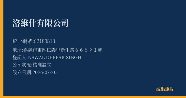 洛維什有限公司的照片-統編 62183813(嘉義市) 公司登記資料與營業項目詳細圖表